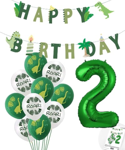 Cijfer Ballon 2 Jaar - Dinosaurus - Dino Plus pakket - Groen - Helium Ballon - Snoes