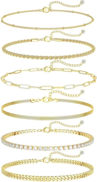 Dainty Waterdichte Enkelband voor Dames met Gelaagde Cubaanse Schakelketting en 14K Verguld Design
