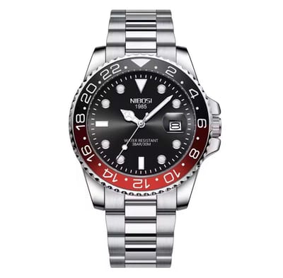 Nibosi - Herenhorloge - Polshorloge - Heren - Horloge - Horlogedoos - Mannen - Pepsi - Zilver Zwart - RVS