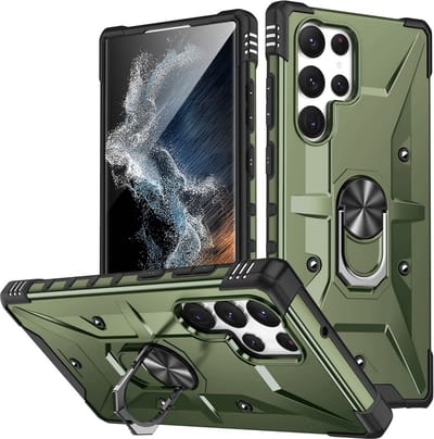 Coverup Hoesje - Geschikt voor Samsung Galaxy S23 Ultra Hoesje - Coverup Heavy Duty Ring Kickstand Back Cover - Army Green