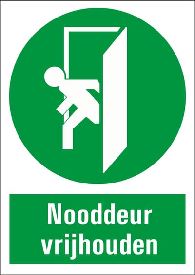 Nooddeur vrijhouden bord met tekst - kunststof 148 x 210 mm