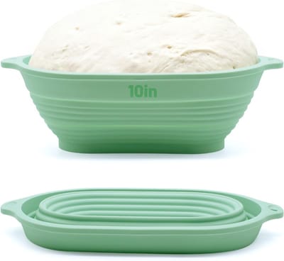 Rijsmand Ovaal - Broodmand Fermentatie - Broodbakken Thuis - Flexibel Siliconen Materiaal - 29x16x9 cm - Groen