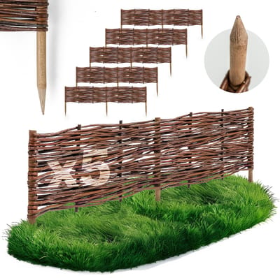 5 x BOGATECO bedrand van wilgenhout | 100 cm lang & 20 cm hoog | Houten schutting gazonrand | Wilgenhek insteekhekwerk