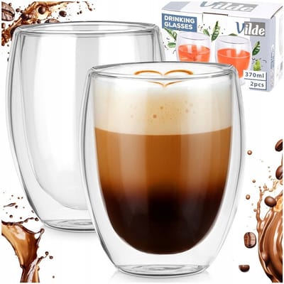 2x Thermische Glazen met Dubbele Wand - 370ml - Koffie & Thee