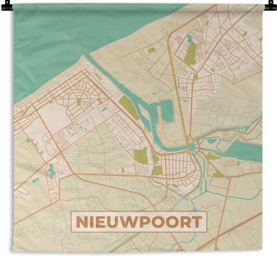 Wandkleed - Wanddoek - Kaart - Plattegrond - Stadskaart - Vintage - Nieuwpoort - 180x180 cm - Wandtapijt
