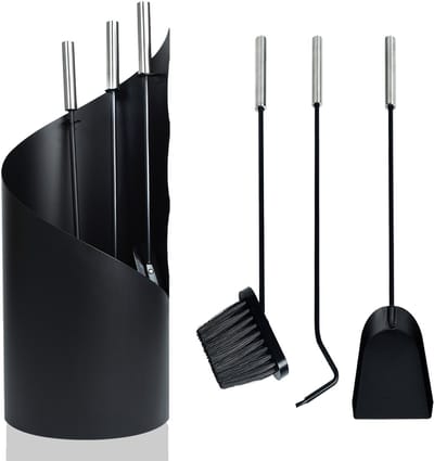 ACXIN Haardset 4-delig RVS & Gietijzer Haardgereedschap Set Houtkachel Schoonmaakset Zwart