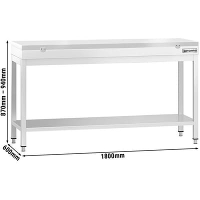 GGM Gastro Edelstahl Arbeitstisch PREMIUM - 1800x600mm - mit Grundboden - inkl. Schneideplatte Weiß