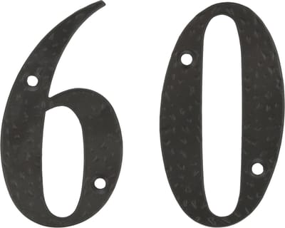 AMIG Huisnummer 60 - massief gesmeed staal - 10cm - incl. bijpassende schroeven - zwart