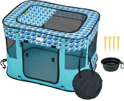 Geargalaxy Dierenbench - Huisdier Tent - Opvouwbare Kennel - Puppyren - Kattenkooi - Reisbench - Draagbare Kooi - 44x44cm - Blauw