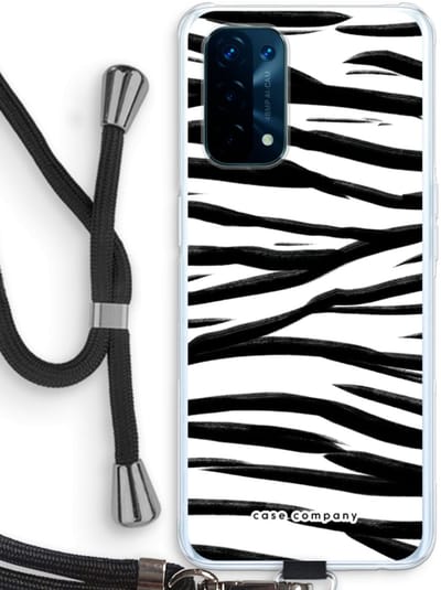 Case Company® - Hoesje met koord geschikt voor Oppo A74 5G hoesje met Koord - Zebra pattern - Telefoonhoesje met Zwart Koord - Bescherming aan alle Kanten en Over de Schermrand