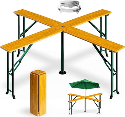 XXL Inklapbare Tuintafel met Parasolhouder - Robuuste Statafel voor Tuinfeest
