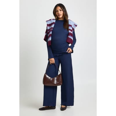 boohoo Dames Zwangerschaps getextureerde top met lange mouwen en gerafelde zoom & broekset | Navy | Maat: 8