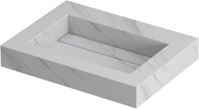 INK® Pitch wastafel in keramische slab met drain en front en side skirts zonder kraangat 60x45x9cm, calacatta mat