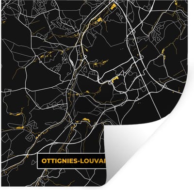 Muurstickers - Sticker Folie - Ottignies-Louvain-La-Neuve - Goud - Stadskaart - Plattegrond - Kaart - 100x100 cm - Plakfolie - Muurstickers Kinderkamer - Zelfklevend Behang XXL - Zelfklevend behangpapier - Stickerfolie