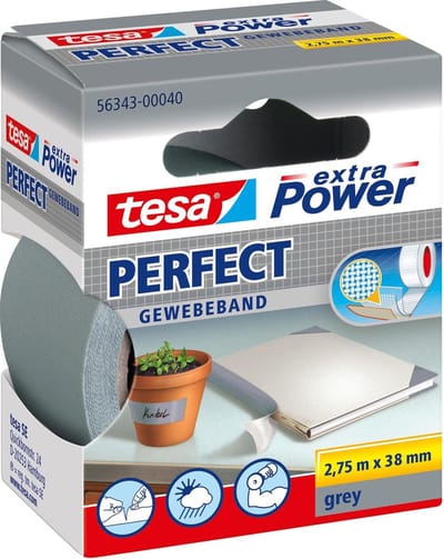 tesa PERFECT 56343-00040-03 Textieltape tesa extra Power Grijs (l x b x h) 2.75 m x 38 mm x 2.75 m 1 stuk(s)