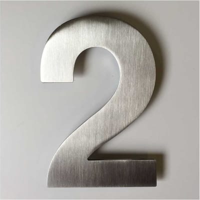 Huisnummer RVS 12 cm - Nr. 2 / rvs modern huisnummer / rvs huisnummer 120 mm / huisnummer rvs / 12cm Hoog / Kleur: zilver-rvs / Maakjenaambord.nl / huisnummerbord / huisnummers / 2
