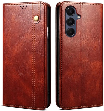 Coverup Hoesje - Geschikt voor Samsung Galaxy A17 Hoesje - Coverup Premium Classic Book Case - Bruin