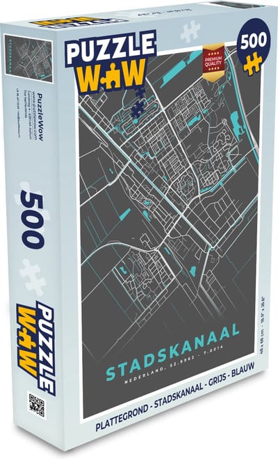 Puzzel Plattegrond - Stadskanaal - Grijs - Blauw - Legpuzzel - Puzzel 500 stukjes - Stadskaart