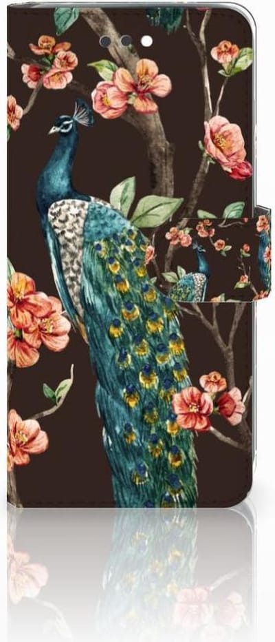 Boekhoesje voor Apple iPhone 7 Plus | 8 Plus Telefoonhoesje met Pasjes Pauw met Bloemen