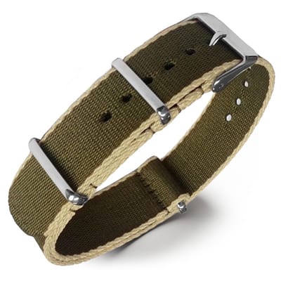 Seatbelt NATO Horlogeband Deluxe Nylon Strap Legergroen Zand 18mm