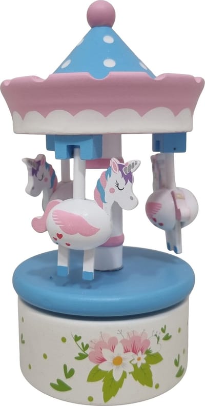 Playwood - Muziekdoos Carrousel met hangende paardjes - eenhoorn