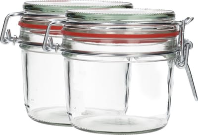 2x Glazen Weckpot 400 ml - Rond & Transparant - Inmaakpotten, Mason Jar, Weckpotten met Deksel, Confituurpotten - Hervulbaar - Glas - 2 Potten