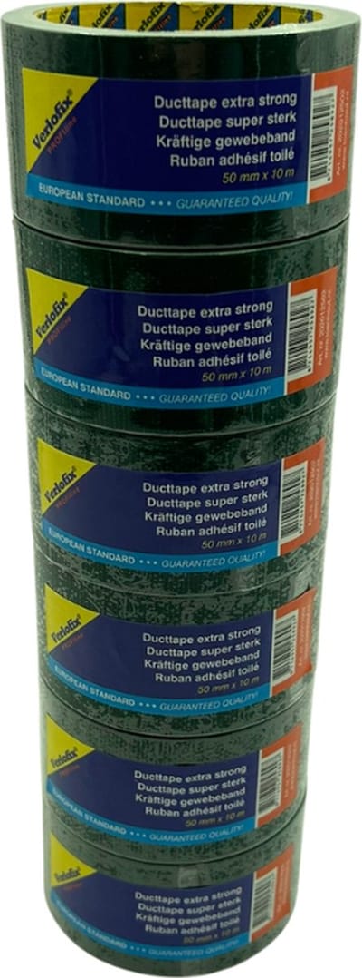 Verlofix Duct Tape - 6 rollen - 50 mm Breed - Rol van 10 Meter - Plakband - Grote Kleefkracht - Zeer Sterk - Waterdichte tape - Groen