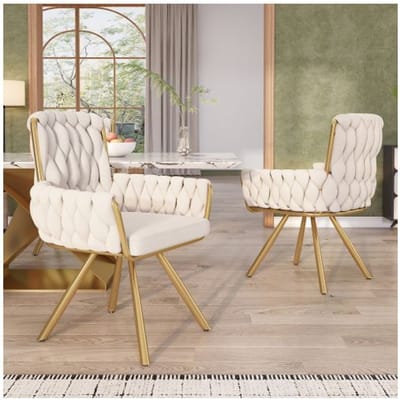Eetkamerstoelenset - MUVOE - Draaibaar fluweel - 360° - Beige - Set van 2 beige