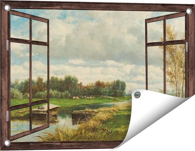 Gards Tuinposter Doorkijk Landschap in de Omgeving van Den Haag - Willem Roelofs - 60x40 cm - Tuindoek - Tuindecoratie - Wanddecoratie buiten - Tuinschilderij