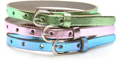 Set van 3 riemen - 1,5 cm smalle metallic riemen - damesriem 100% leder - Maat 85 - Totale lengte 100cm