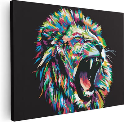 Artaza Canvas Schilderij Dierenkop Leeuw - 40x30 cm - Klein - Wanddecoratie Woonkamer - Muurdecoratie Dieren - Kamer Accessoires