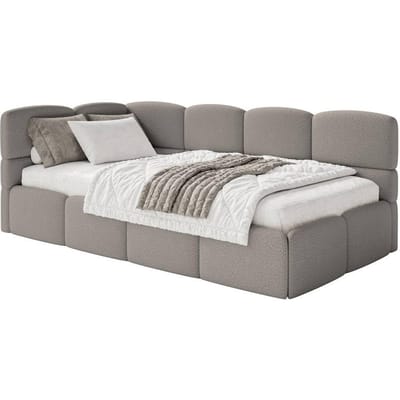 Jeugdbed incl matras Chloe links bouclé 90x200 met opbergruimte | NADUVI Collection