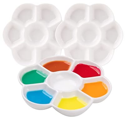 PromoHome Set van 3 Porseleinen Verfpaletten - 7 Wells Mengpalet voor Aquarel, Gouache en Acryl - Wit, 12 cm
