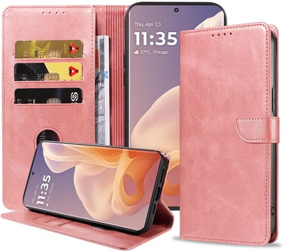 Geschikt voor Motorola Edge 50 Fusion / Moto G85 Telefoonhoesje Kunstleer met Magnetisch lipje en Pasjeshouder Book Case met Klepje - Walletcase with Cardslot - Rosé Goud - Smartphonica geschikt voor Motorola Edge 50 Fusion;Motorola Moto G85