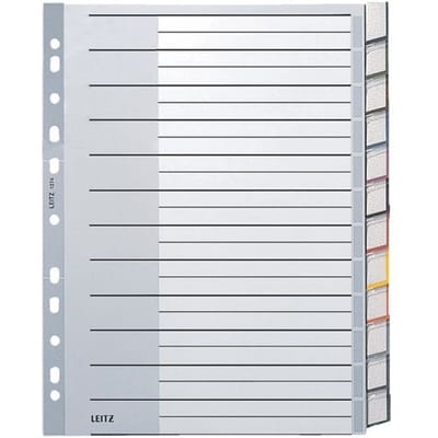Leitz Venstertabbladen grijs kunststof 11 rings, A4, 12 venstertabs (set 12 vel)