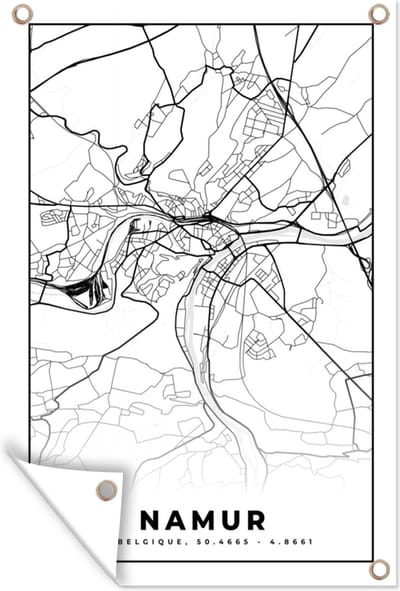 Muurdecoratie België – Namur – Stadskaart – Kaart – Zwart Wit – Plattegrond - 120x180 cm - Tuinposter - Tuindoek