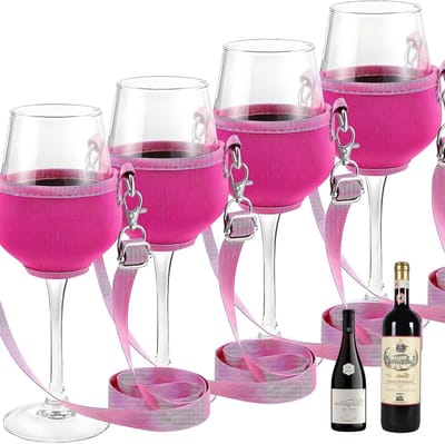 Set van 4 Draagbare Wijn Glazen voor Feestdagen, Bruiloften en Verjaardagen - Roze Kleur