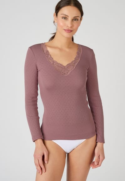 Damart - T-shirt met lange mouwen en opengewerkt breiwerk Thermolactyl - Dames - Roze - 50-52 (XL)