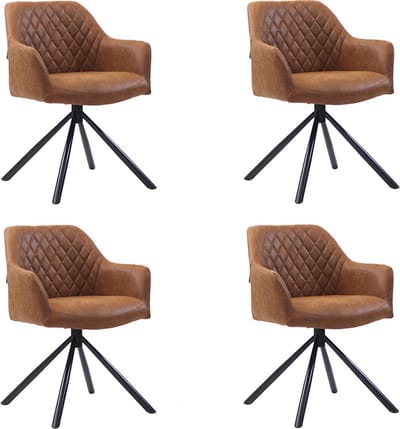 Bronx71® Industriële eetkamerstoel Dex cognac eco-leer - Eetkamerstoelen set van 4 - stoel