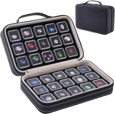 30-vaks edelsteen displaykast, vierkante sieradenopbergdoos met spons voor ringen, kristallen en kleine items, ideaal voor ambachtelijke markten en bureau-organisatie, wit