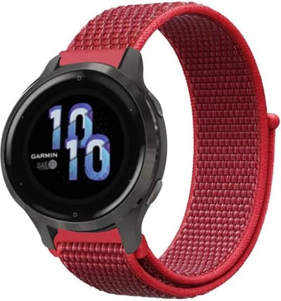 Strap-it Nylon Bandje – Rood – Ademend & lichtgewicht stoffen smartwatch bandje met klittenbandsluiting – geschikt voor Garmin Vivoactive 4s / Vivomove 3s / Venu 2s / Venu 3s / Venu 4s