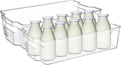 5Five Koelkast/keuken organizer mand/bak - 2x - transparant - kunststof - L37 x B21 x H10 cm - groente/fruit lade - 8 liter
