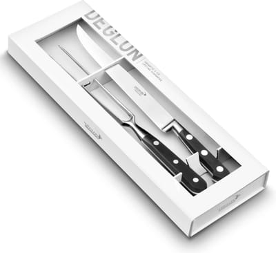 Déglon Cadeauset – Snijmes 22 cm & Vleesvork 17 cm – Duurzaam Roestvrij Staal – Zwart