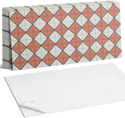 Coloray Plaktegels - Geometrisch ruitpatroon Zelfklevende Wandtegels - 40 cm x 20 cm - Rood Plaktegels - 10 stuks - Rechthoek PVC Tegels - Plaktegels Badkamer - Vloertegels Zelfklevend - Vinyl Tegels Zelfklevend - Portugese Tegels