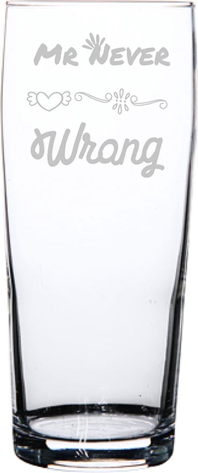 Gegraveerde bierfluitje 19cl Mr. Never wrong