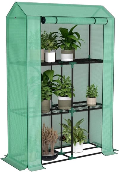Kas met Roldeur - Tuinkas - 3 etages - UV-bestendig - Foliekas - Broeikas - Koude Bak - Kweekkas - Tomatenkas - Groentekas - Plantenkas - voor Groenten, Bloemen, Planten - 100 x 40 x 150 cm - Groen