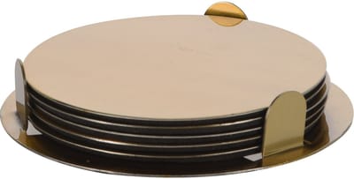 Bellatio Design Onderzetters - 6x - goud - rvs - 8,5 cm - met houder - schuimlaag - glasonderleggers