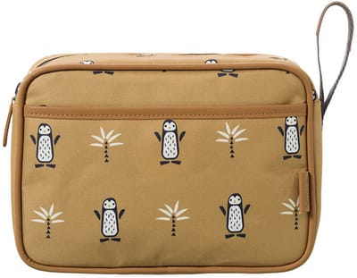 Fresk Toilettas voor Kinderen Unisex - Met rits & draaglus – Reistas met dubbel vak – Organizer – 24 x 17 x 7 cm - Mosterd - Pinguin