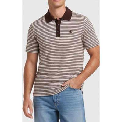 Calvin Klein Ss Striped Ottoman Polo Rich Brown Taglia: S | Polo Outlet | Uomo | Marrone