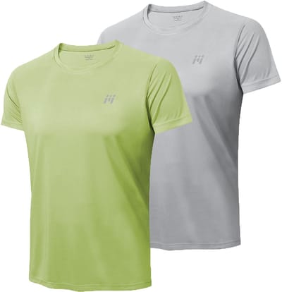 MEETYOO 2 Stuks Heren - UV beschermend surf shirt UPF 50+ Sport T-Shirt Sportkleding Man - Fitnesskleding - Jongens Kleding voor Fitness, CrossFit & Gym-Grijs / Geelgroen-L